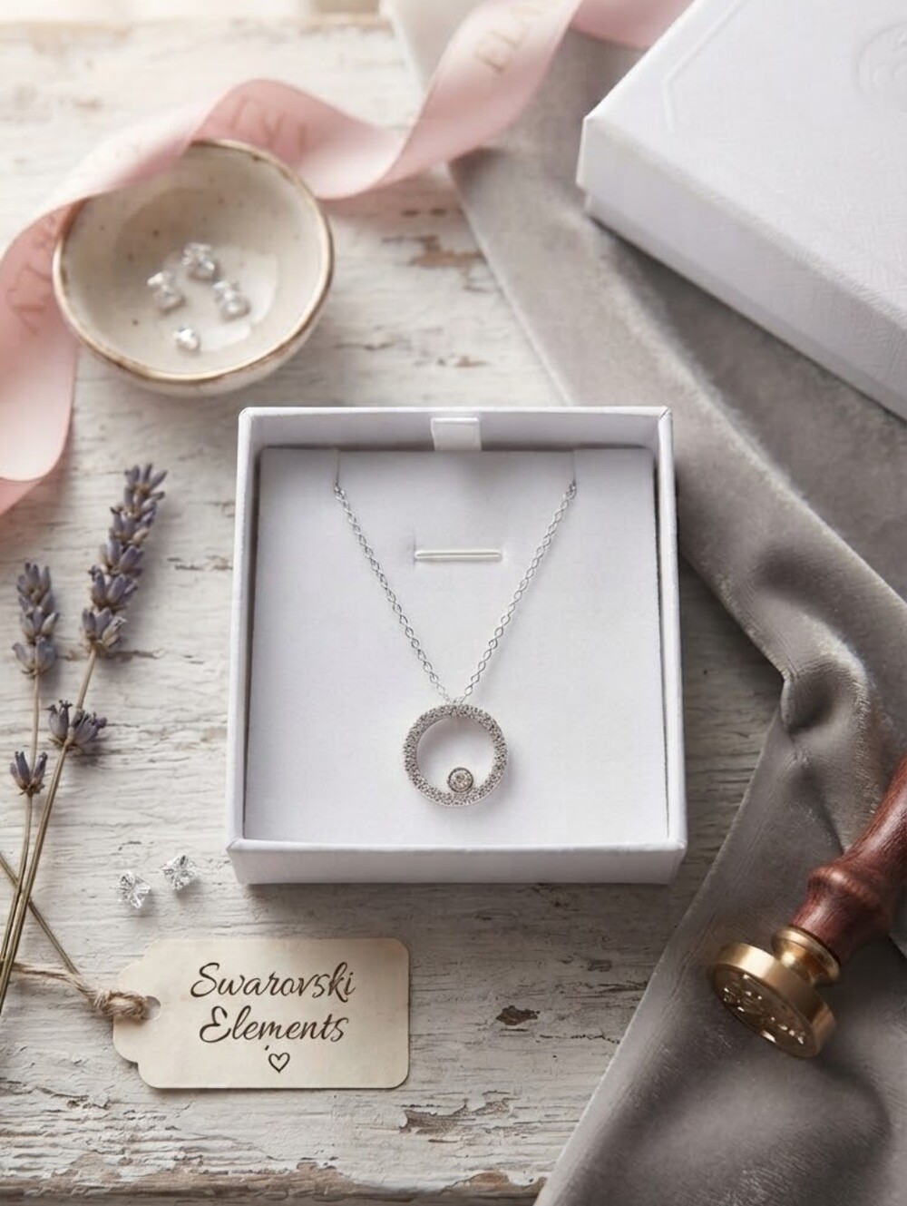 Swarovski Silver-Tone Round Crystal Halo Pendant Necklace